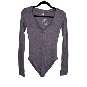 Free People Intimately Henley Bodysuit XS Purple Thermal Long Sleeve Snap Bottom